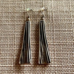 Brushed Metal Silver Dangle Geometric Statement Earrings